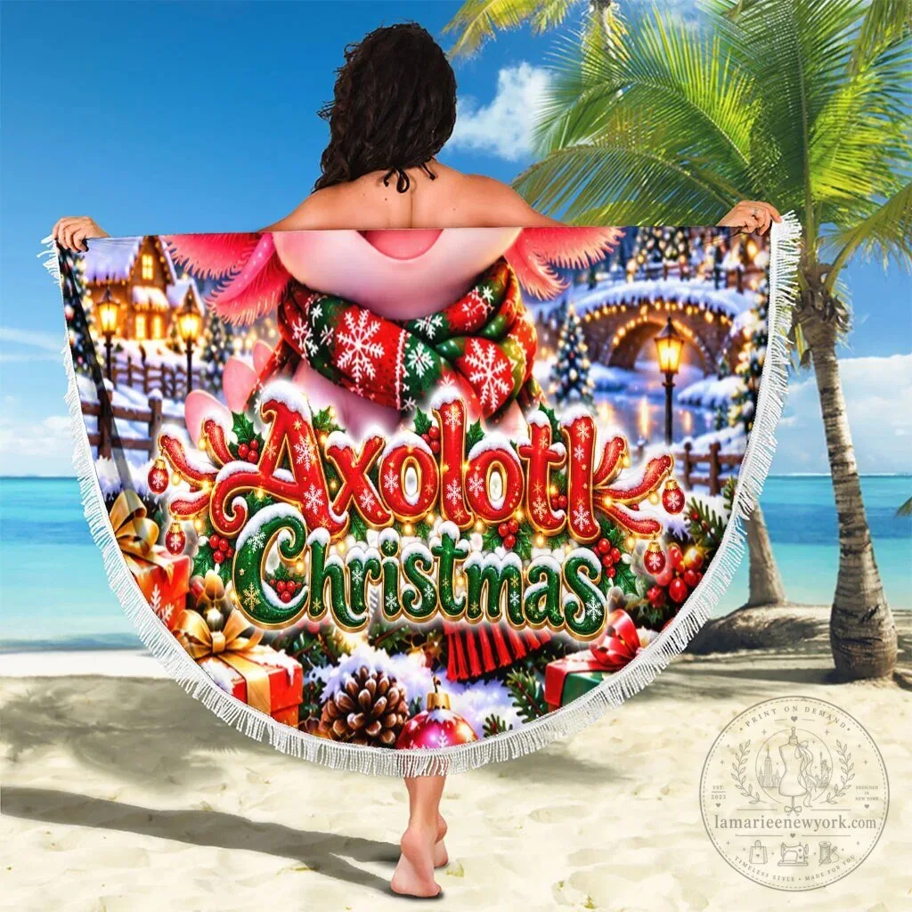 Axolotl Christmas Winter Wonderland Holiday Round Beach Blanket 8 Axolotl Christmas Winter Wonderland Holiday Round Beach Blanket