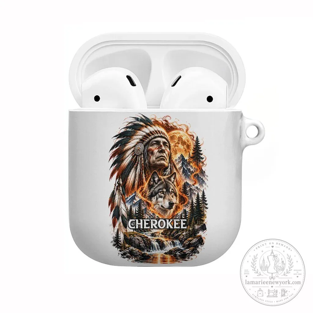 Cherokee Wolf and Native American Chief Tribal Nature Landscape AirPods Case