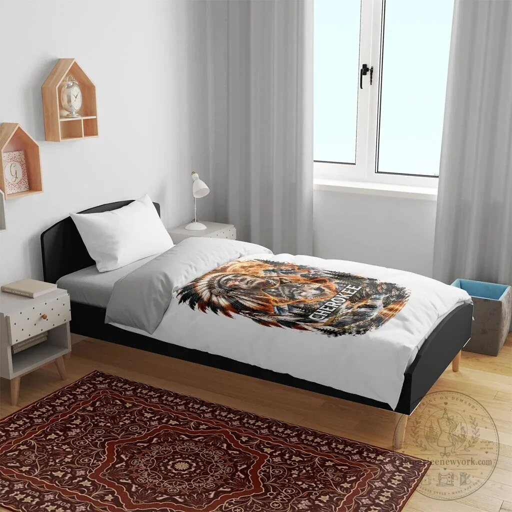 Cherokee Wolf and Native American Chief Tribal Nature Landscape Bedding Set 12 Cherokee Wolf and Native American Chief Tribal Nature Landscape Bedding Set