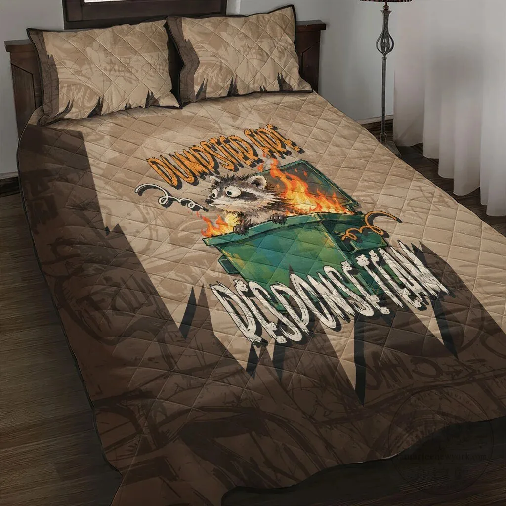 Funny Raccoon Dumpster Fire Response Team Quilt Bedding Set with Pillow Shams