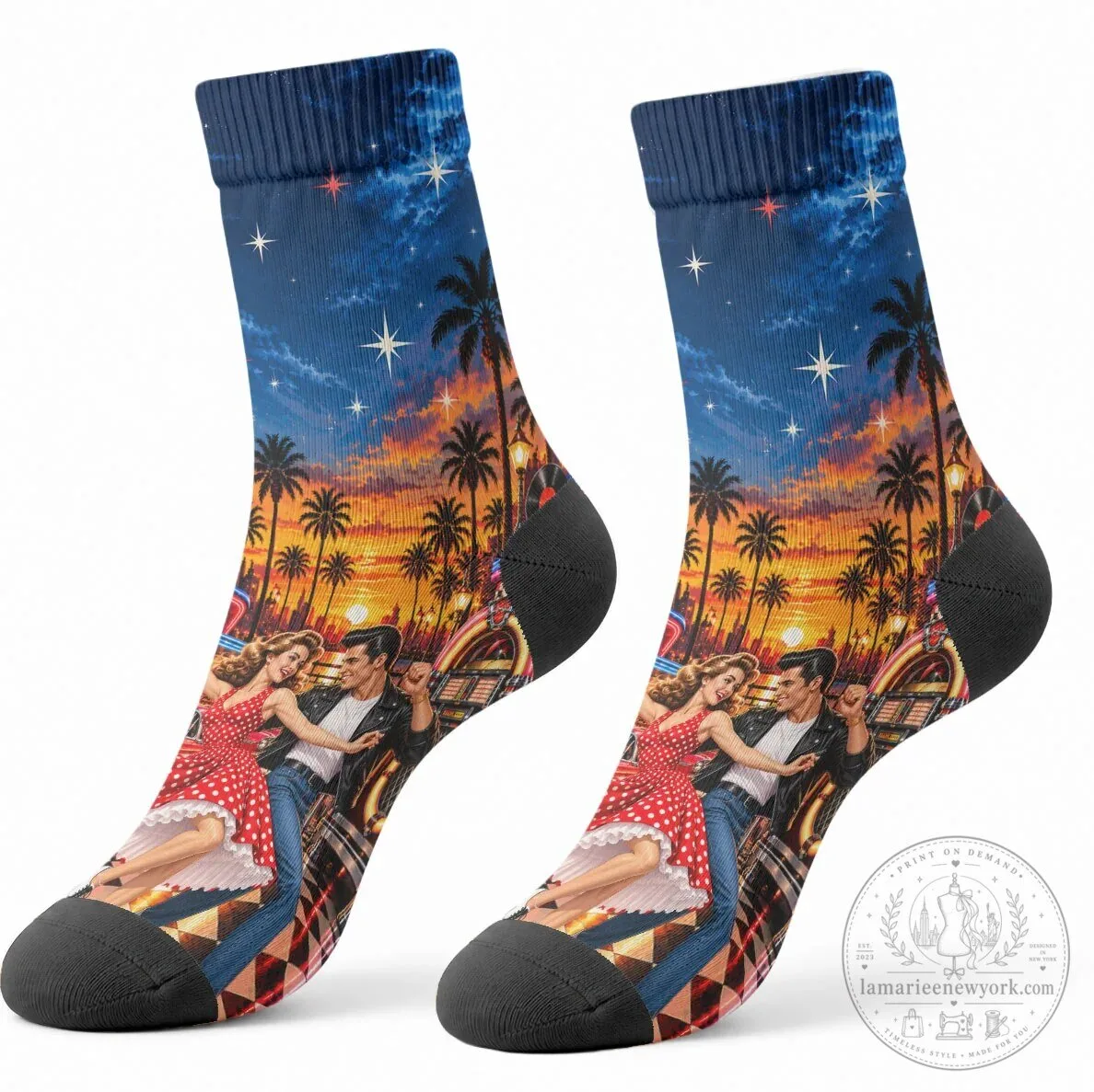 Vintage 1950s Rock and Roll Couple Dancing Retro Nostalgia Crew Socks 6 Vintage 1950s Rock and Roll Couple Dancing Retro Nostalgia Crew Socks