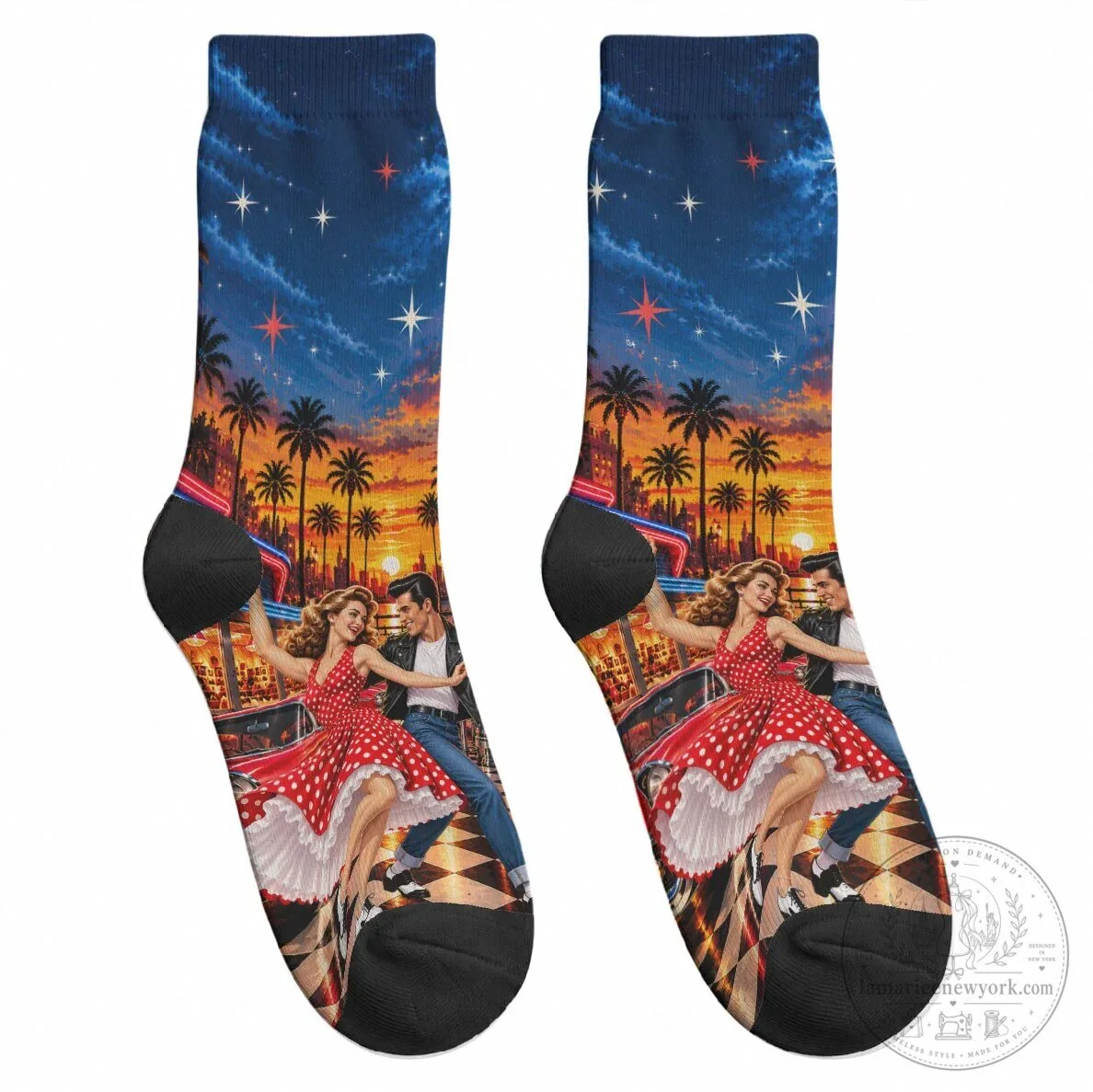 Vintage 1950s Rock and Roll Couple Dancing Retro Nostalgia Crew Socks 7 Vintage 1950s Rock and Roll Couple Dancing Retro Nostalgia Crew Socks
