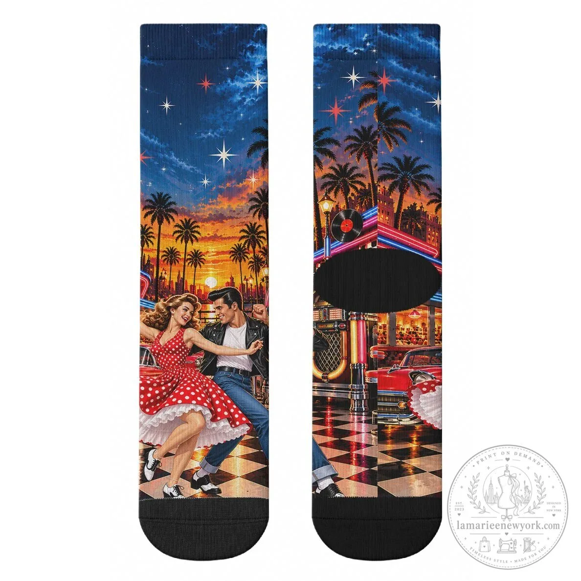 Vintage 1950s Rock and Roll Couple Dancing Retro Nostalgia Crew Socks 9 Vintage 1950s Rock and Roll Couple Dancing Retro Nostalgia Crew Socks