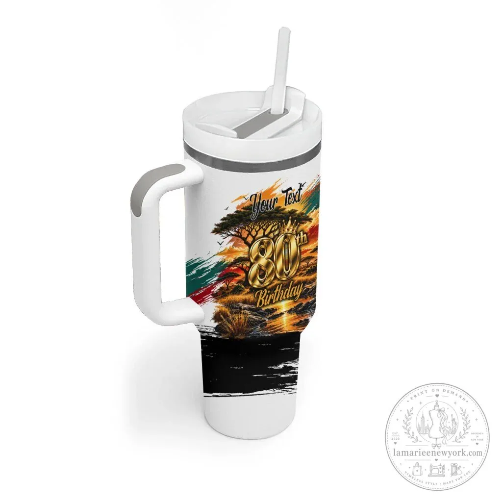 Personalized 80th Birthday African Safari Wildlife Sunset Landscape Tumbler With Handle 7 Personalized 80th Birthday African Safari Wildlife Sunset Landscape Tumbler With Handle