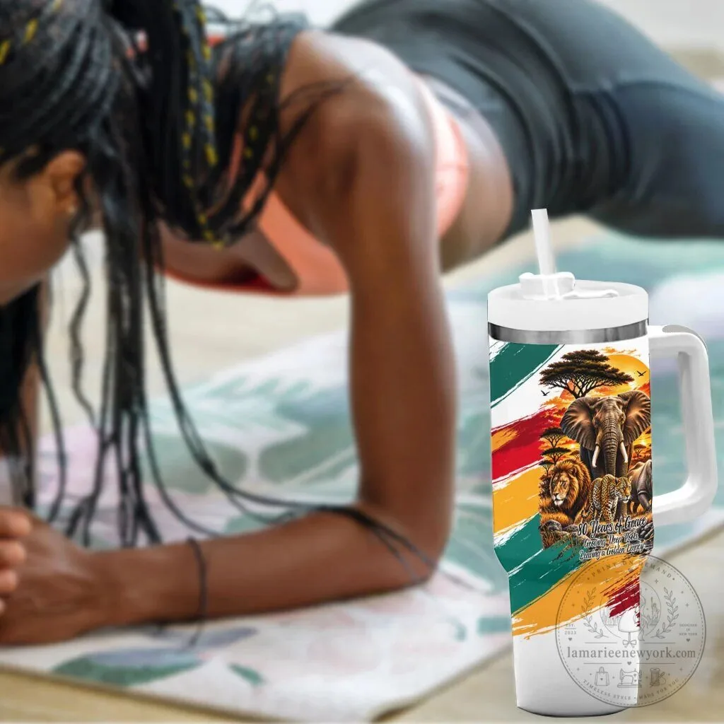 Personalized 80th Birthday African Safari Wildlife Sunset Landscape Tumbler With Handle 10 Personalized 80th Birthday African Safari Wildlife Sunset Landscape Tumbler With Handle