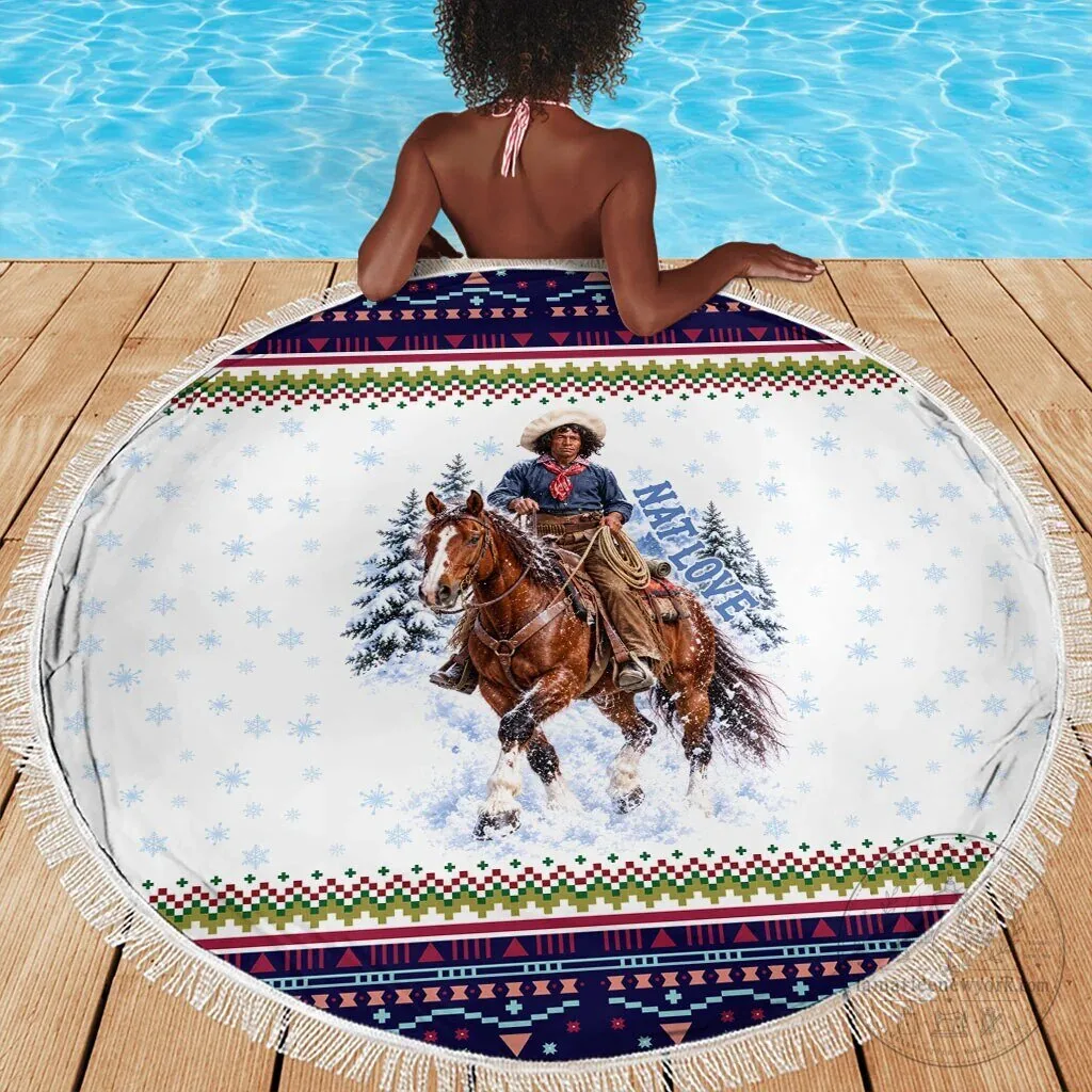 Nat Love African American Cowboy Winter Snow Fair Isle Pattern Round Beach Blanket 5 Nat Love African American Cowboy Winter Snow Fair Isle Pattern Round Beach Blanket
