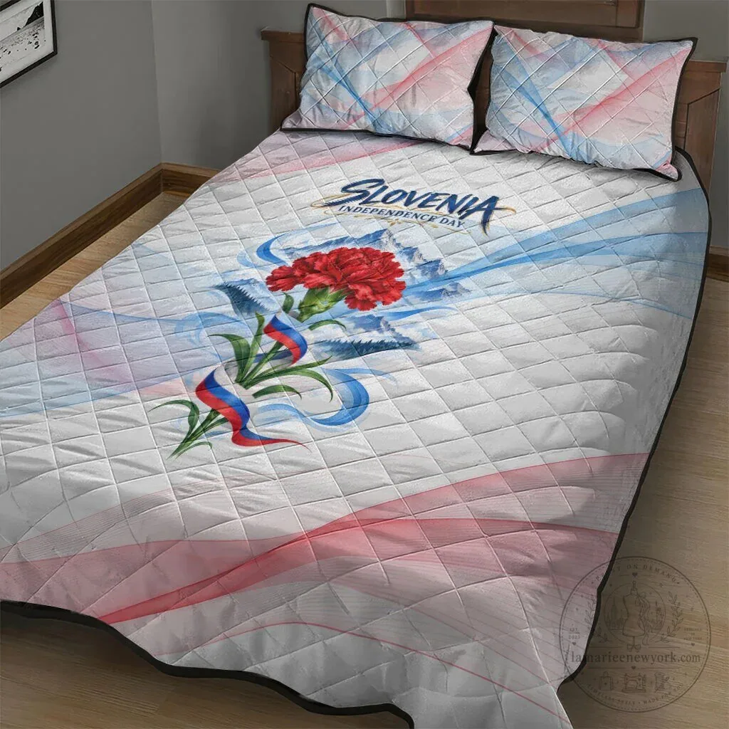 Slovenia Independence Day Red Carnation Flower Mount Triglav Flag Quilt Bedding Set 7 Slovenia Independence Day Red Carnation Flower Mount Triglav Flag Quilt Bedding Set