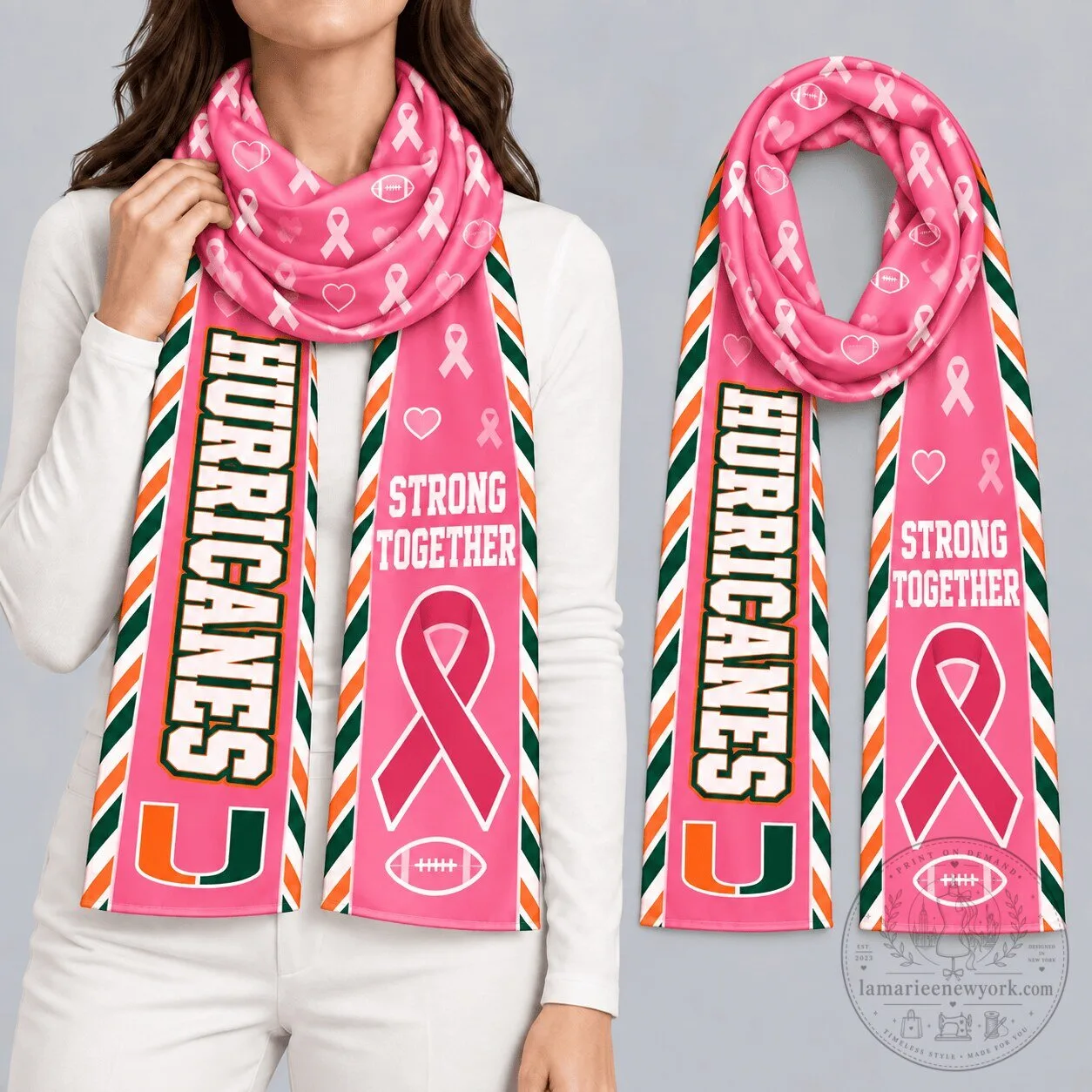 Miami Hurricanes Breast Cancer Awareness Football Scarf