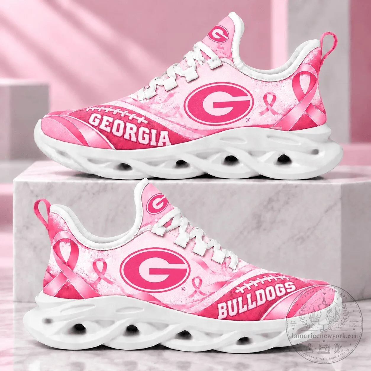 Georgia Bulldogs Breast Cancer Awareness Chunky Sneakers