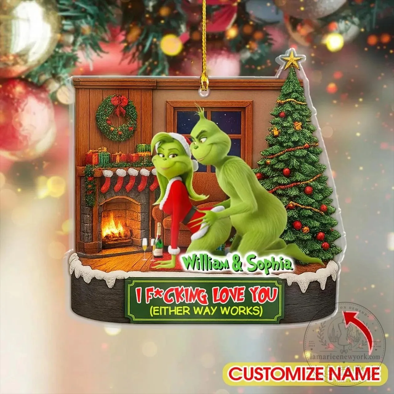 Custom Christmas Tree Ornament featuring Grinch and Cindy Lou Who 8 Custom Christmas Tree Ornament featuring Grinch and Cindy Lou Who