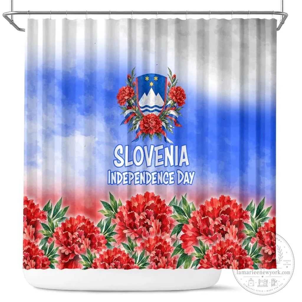 Slovenia Independence Day White Lipizzan Horse Red Carnation Emblem Shower Curtain