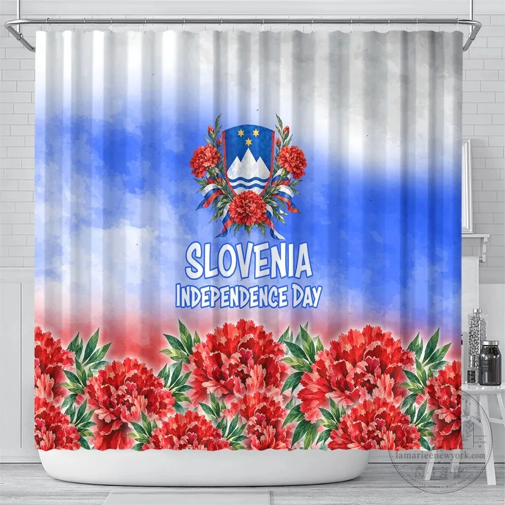 Slovenia Independence Day White Lipizzan Horse Red Carnation Emblem Shower Curtain 6 Slovenia Independence Day White Lipizzan Horse Red Carnation Emblem Shower Curtain