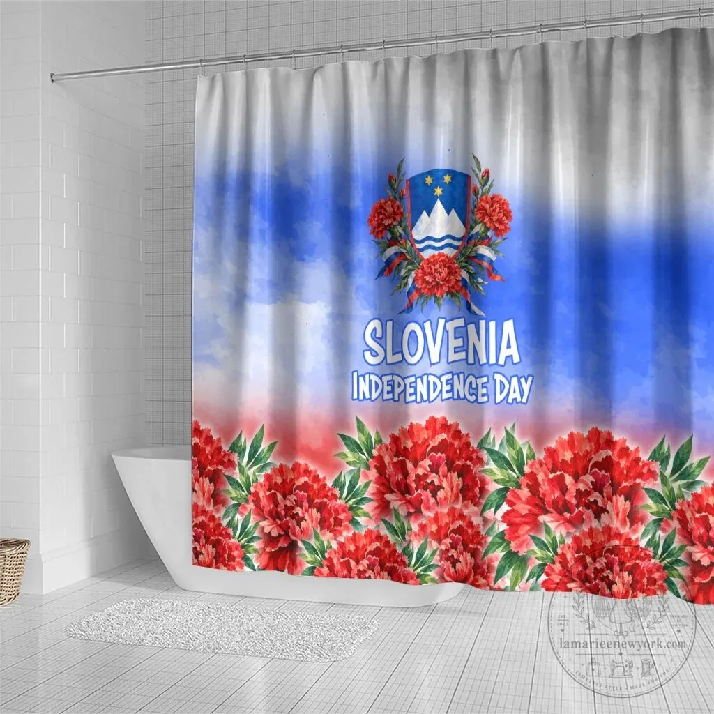 Slovenia Independence Day White Lipizzan Horse Red Carnation Emblem Shower Curtain 7 Slovenia Independence Day White Lipizzan Horse Red Carnation Emblem Shower Curtain