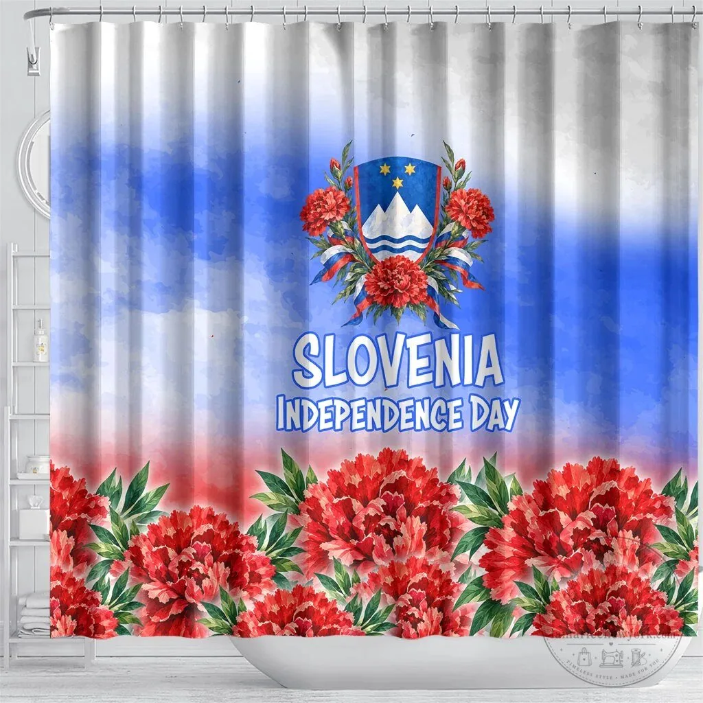 Slovenia Independence Day White Lipizzan Horse Red Carnation Emblem Shower Curtain 8 Slovenia Independence Day White Lipizzan Horse Red Carnation Emblem Shower Curtain