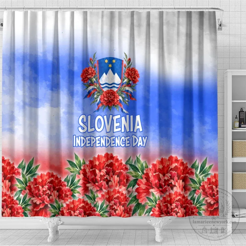 Slovenia Independence Day White Lipizzan Horse Red Carnation Emblem Shower Curtain 9 Slovenia Independence Day White Lipizzan Horse Red Carnation Emblem Shower Curtain