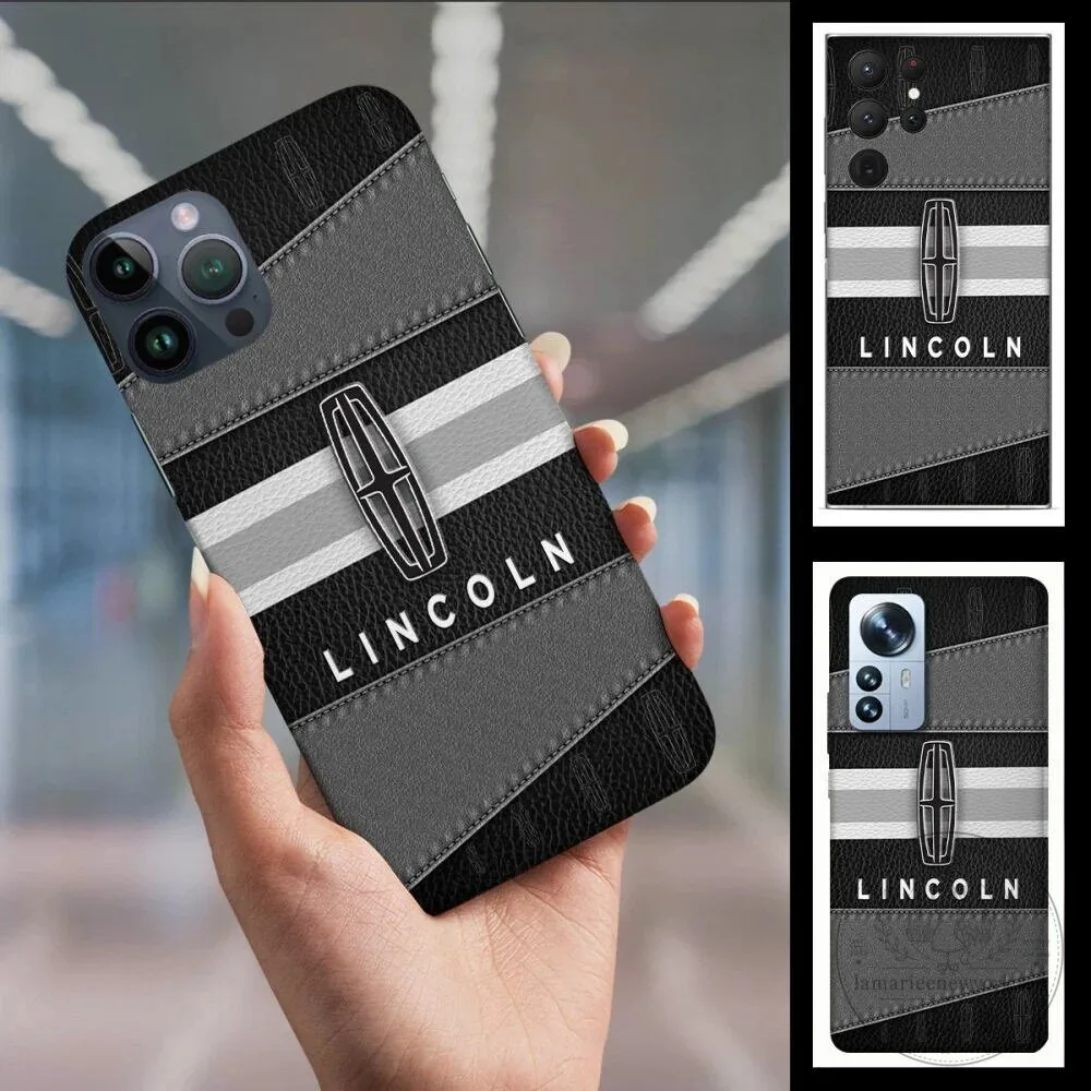 Lincoln Car Logo Black and Grey Striped Leather Phone Case