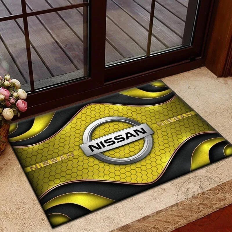 Nissan Logo Yellow Hexagon Pattern Welcome Home Doormat
