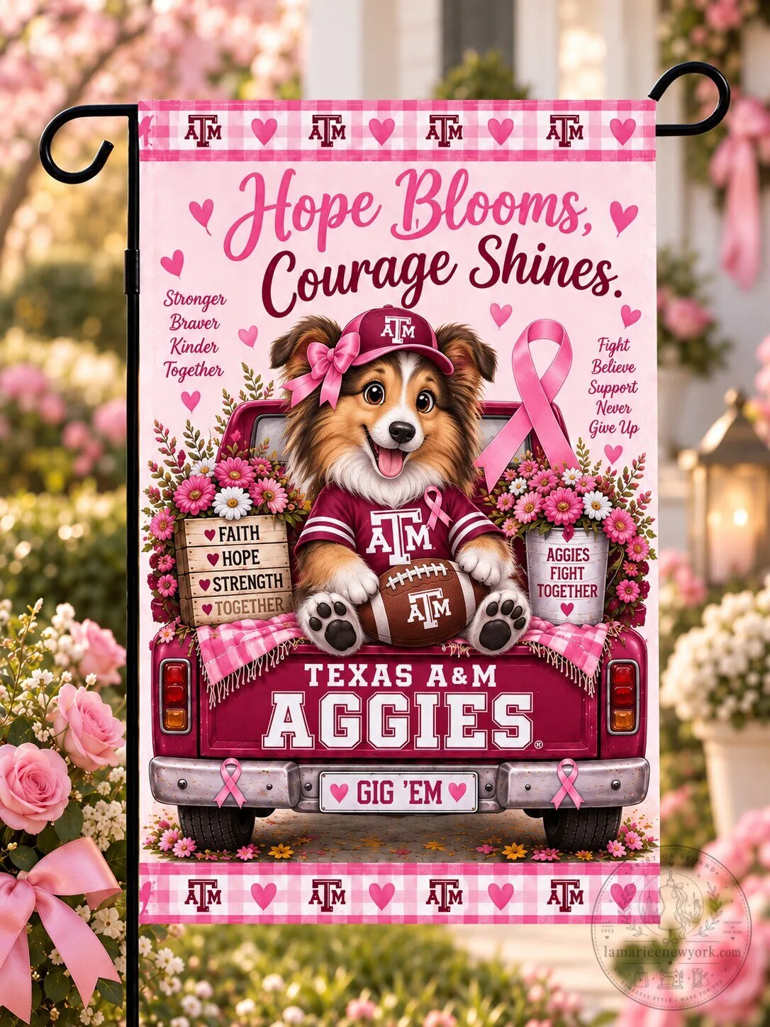 Texas A&M Aggies Breast Cancer Awareness Hope Blooms Courage Shines Flag