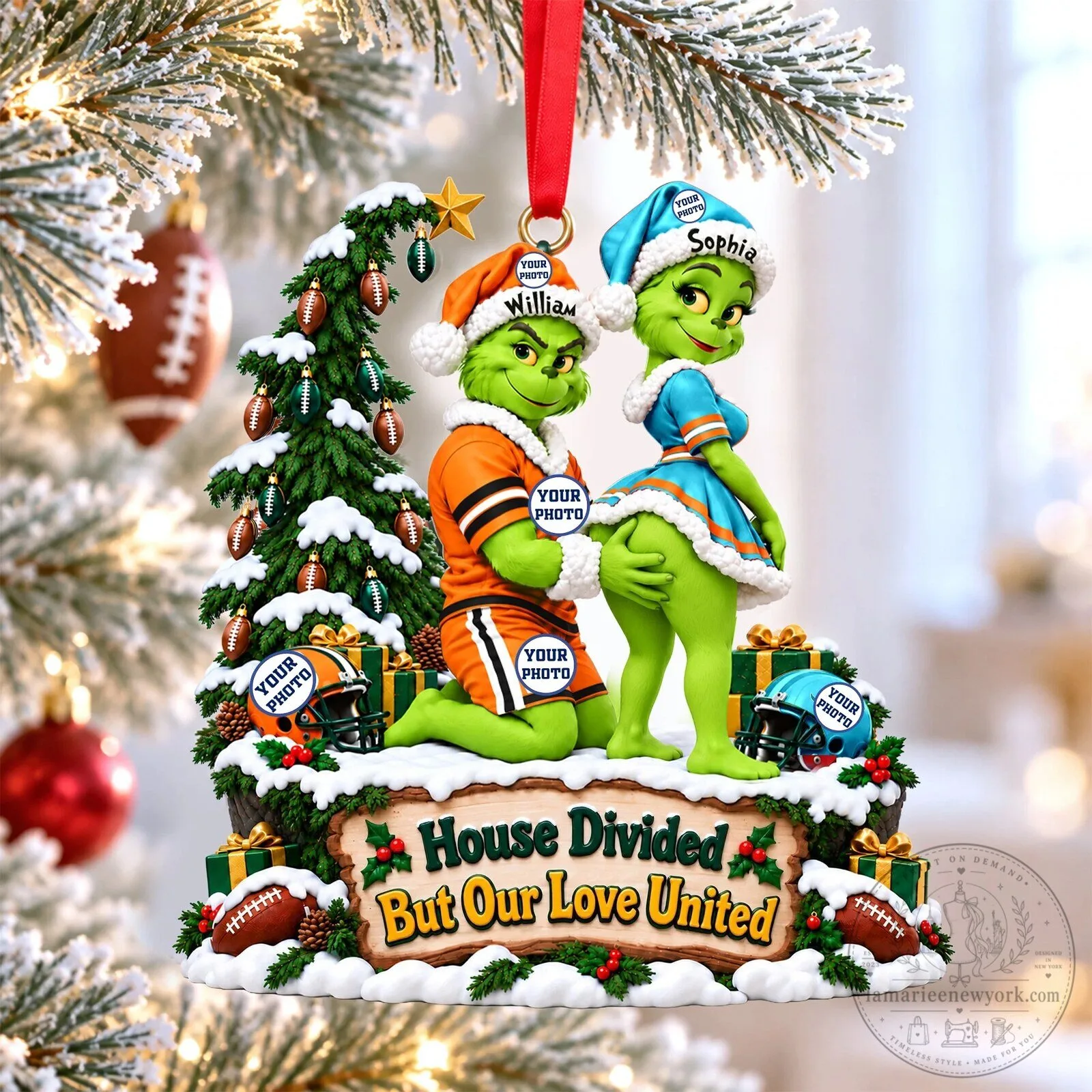 Funny Grinch Couple Christmas Tree Ornament House Divided But Our Love United