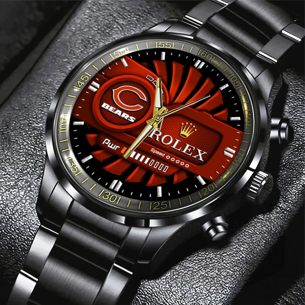 Chicago Bears Red and Black Stainless Steel Luxury Watch
