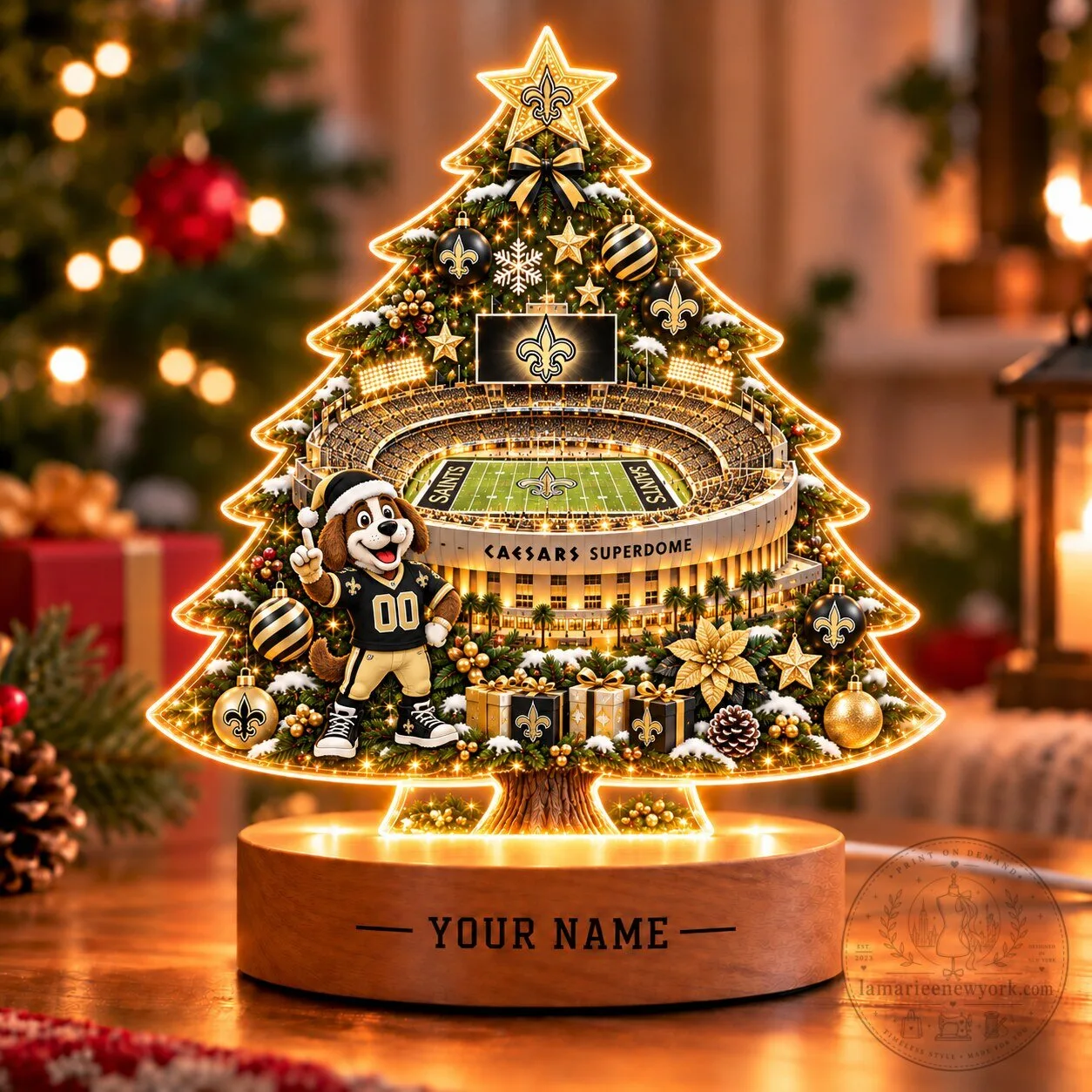New Orleans Saints Football Team Christmas Tree LED Light Personalized Ornament