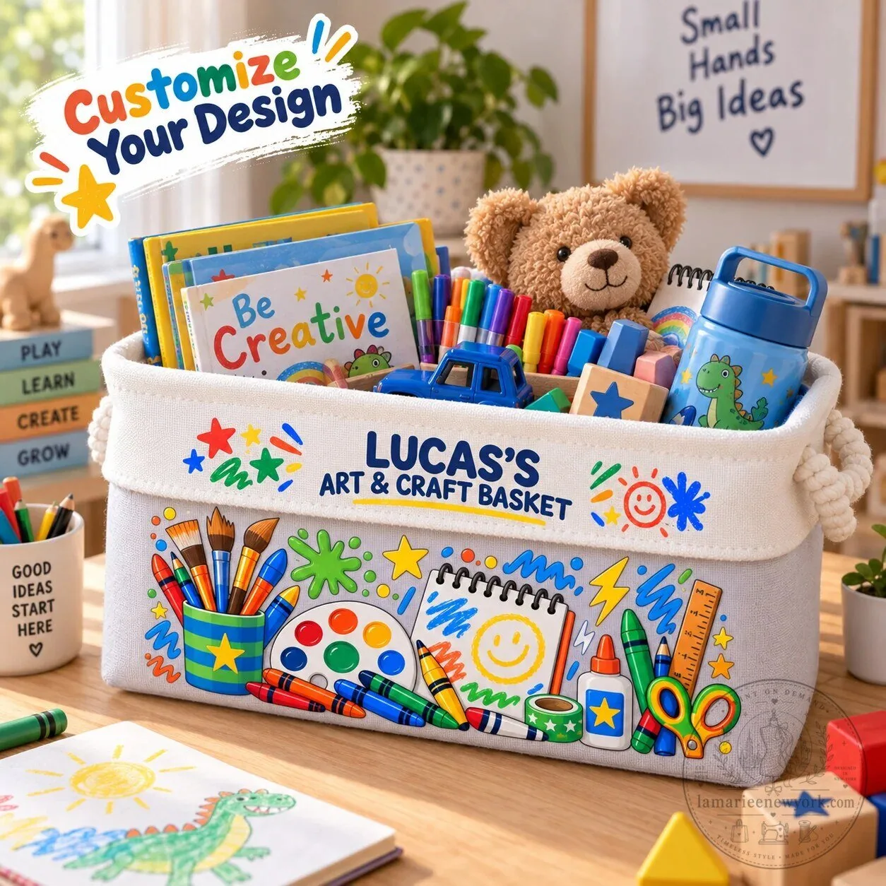 Personalized Kids Art and Craft Storage Basket with Rope Handles