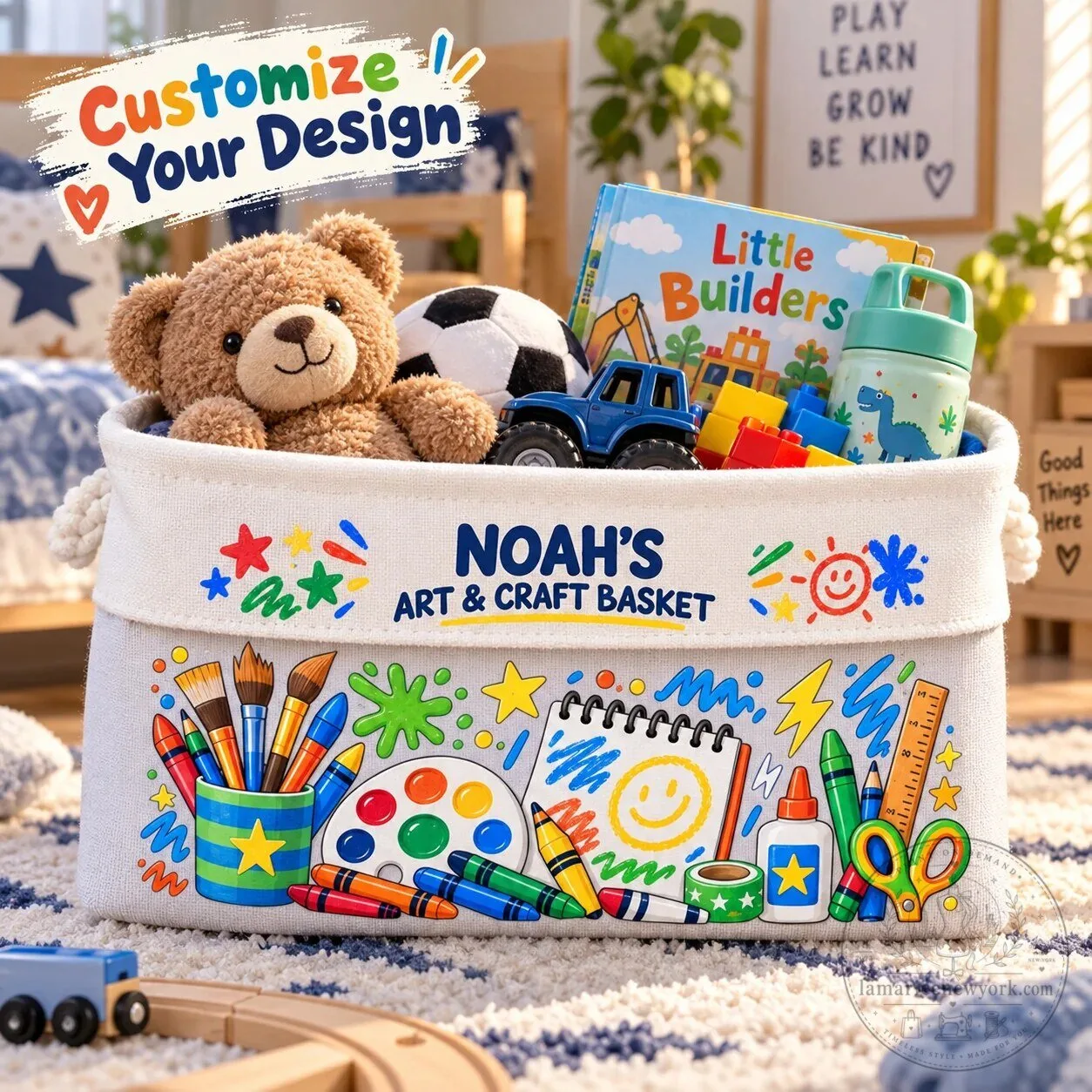Personalized Kids Art and Craft Storage Basket with Rope Handles 6 Personalized Kids Art and Craft Storage Basket with Rope Handles