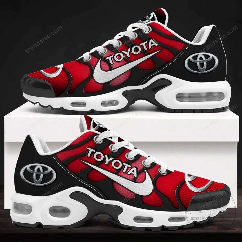 Toyota Red and Black Athletic Running Shoes with White Swoosh Logo