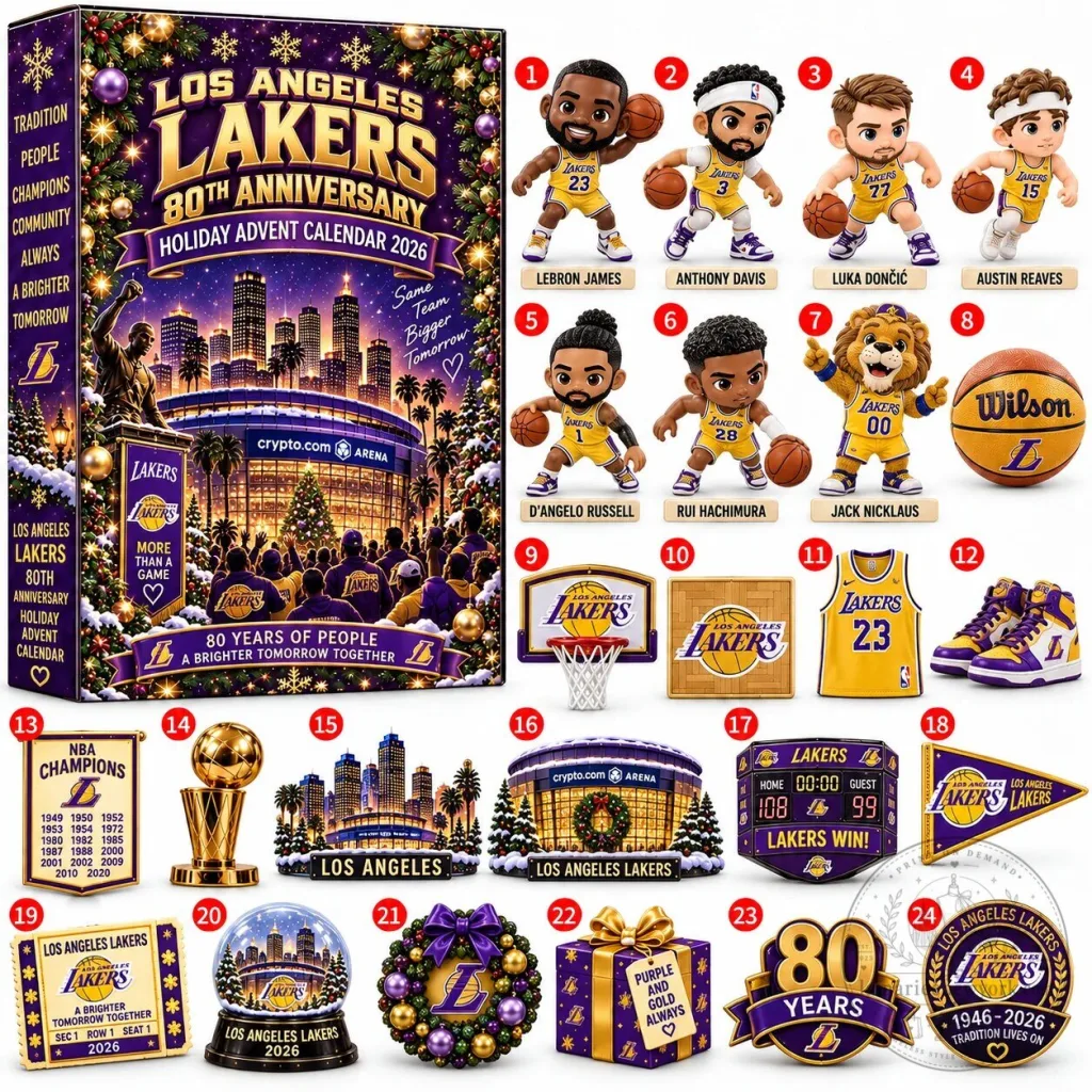 Los Angeles Lakers 80th Anniversary Holiday Advent Calendar 2026 Los Angeles Lakers 80th Anniversary Holiday Advent Calendar 2026 2D