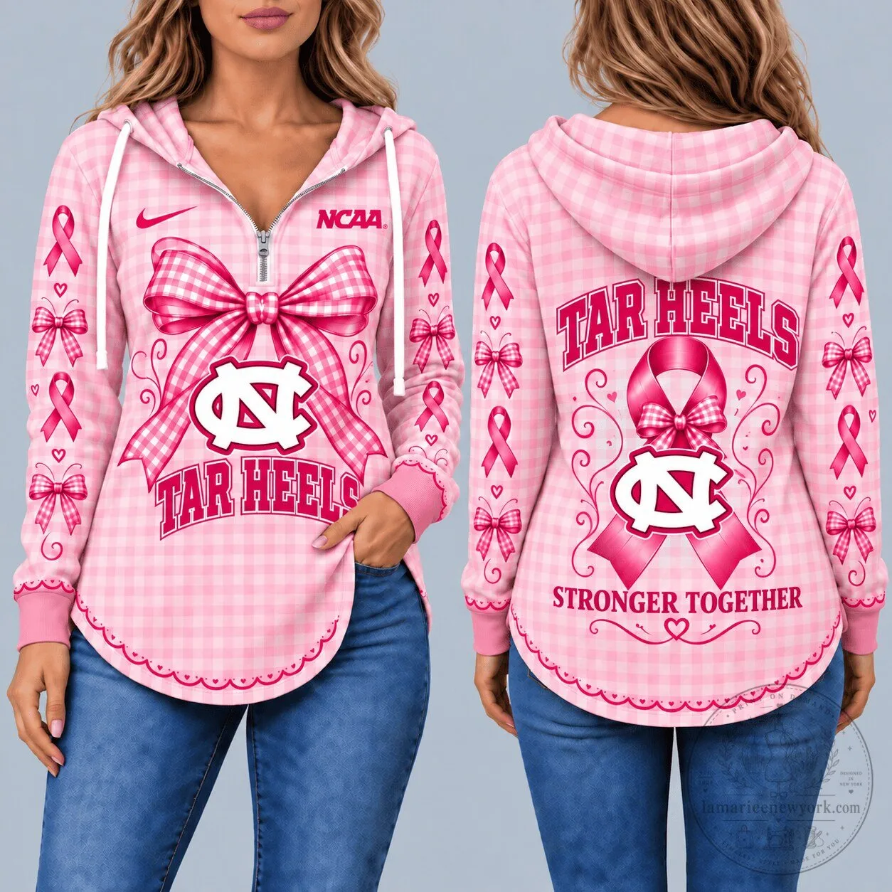 North Carolina Tar Heels Breast Cancer Awareness Pink Checkered Hoodie