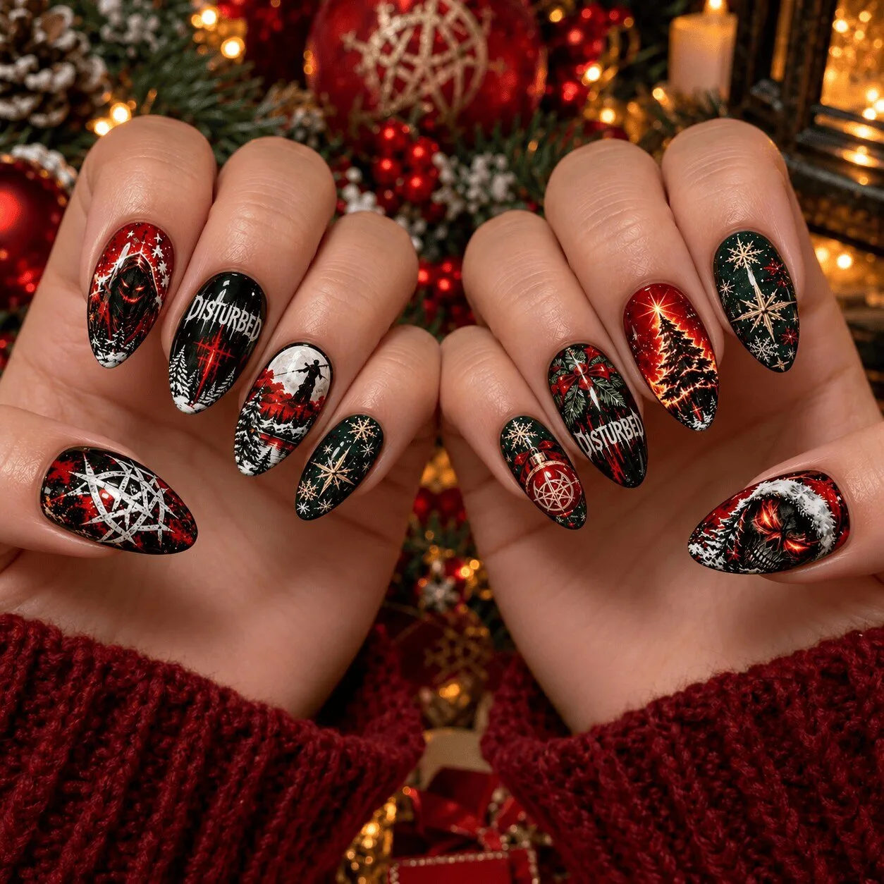 Disturbed Band Christmas Winter Holiday Press On Nails Set
