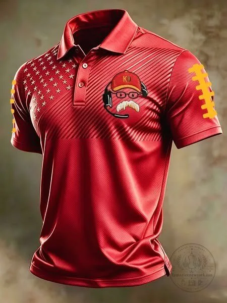 Kansas City Football Coach Andy Reid Red Stripes and Stars Polo Shirt