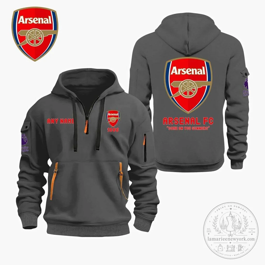 Arsenal Football Club Personalized Quarter Zip Hoodie with Premier League Logo 9 Arsenal Football Club Personalized Quarter Zip Hoodie with Premier League Logo