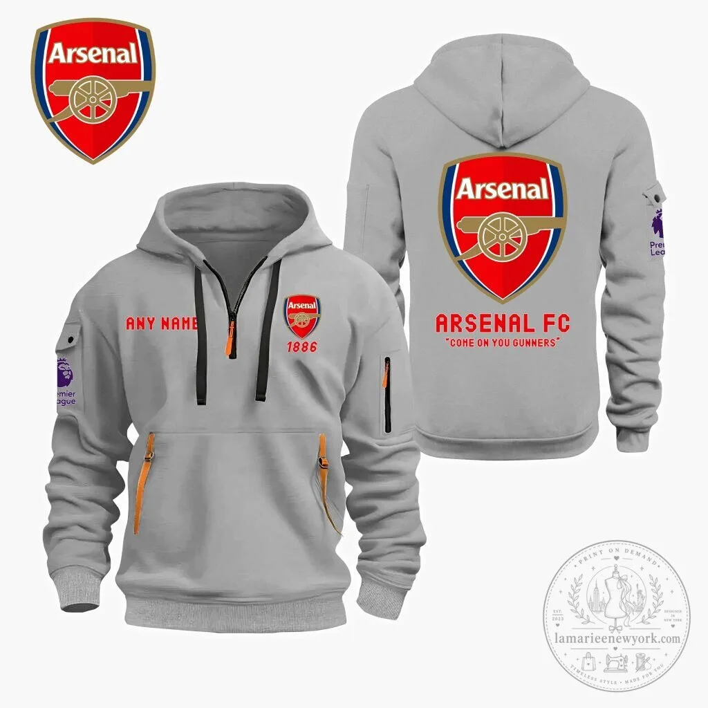 Arsenal Football Club Personalized Quarter Zip Hoodie with Premier League Logo 10 Arsenal Football Club Personalized Quarter Zip Hoodie with Premier League Logo
