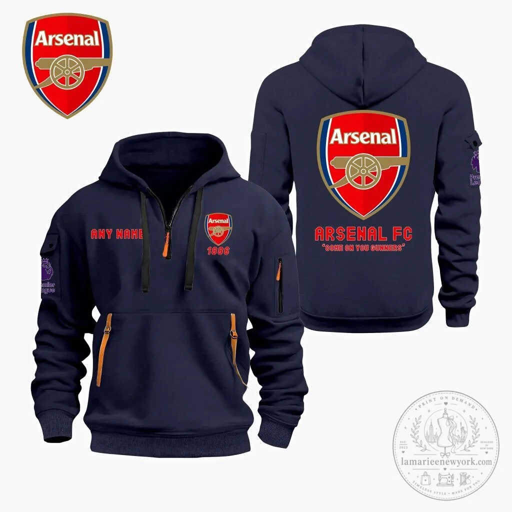 Arsenal Football Club Personalized Quarter Zip Hoodie with Premier League Logo 11 Arsenal Football Club Personalized Quarter Zip Hoodie with Premier League Logo