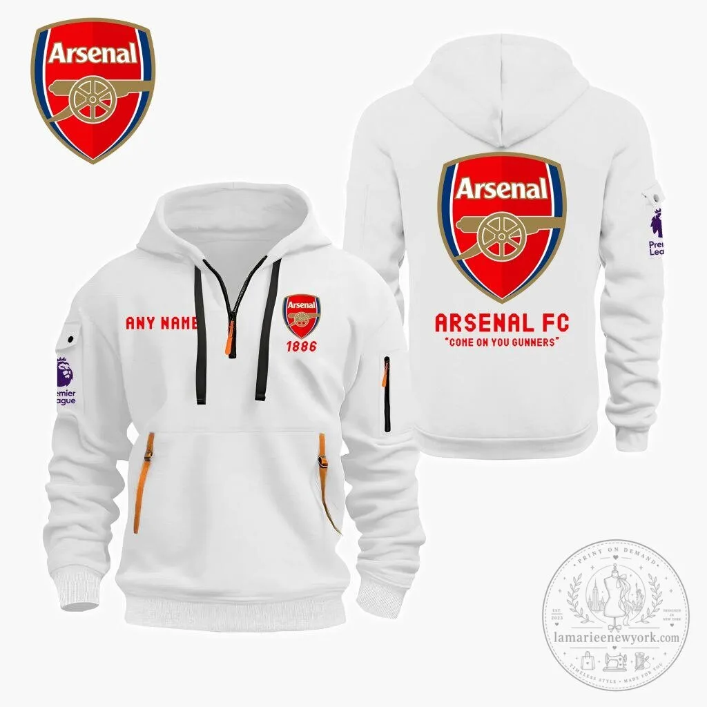 Arsenal Football Club Personalized Quarter Zip Hoodie with Premier League Logo 12 Arsenal Football Club Personalized Quarter Zip Hoodie with Premier League Logo