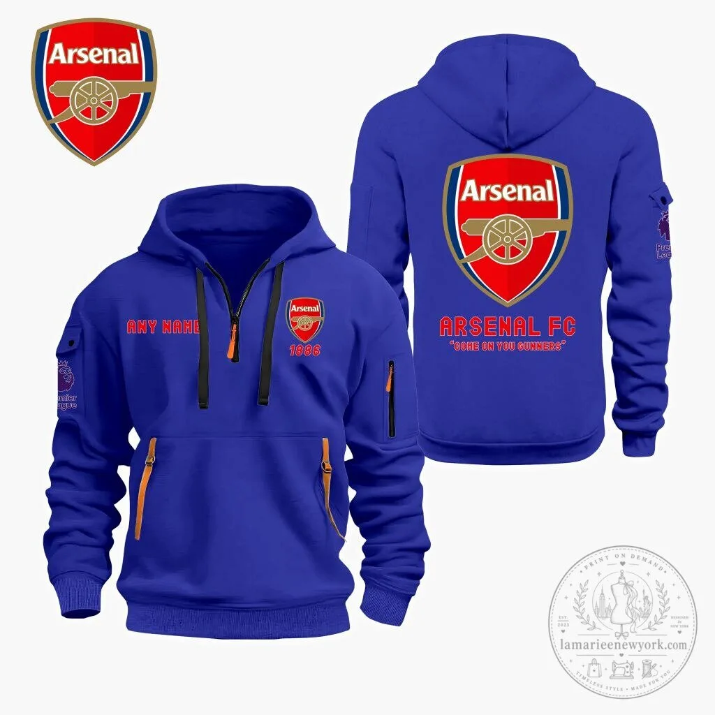Arsenal Football Club Personalized Quarter Zip Hoodie with Premier League Logo 13 Arsenal Football Club Personalized Quarter Zip Hoodie with Premier League Logo
