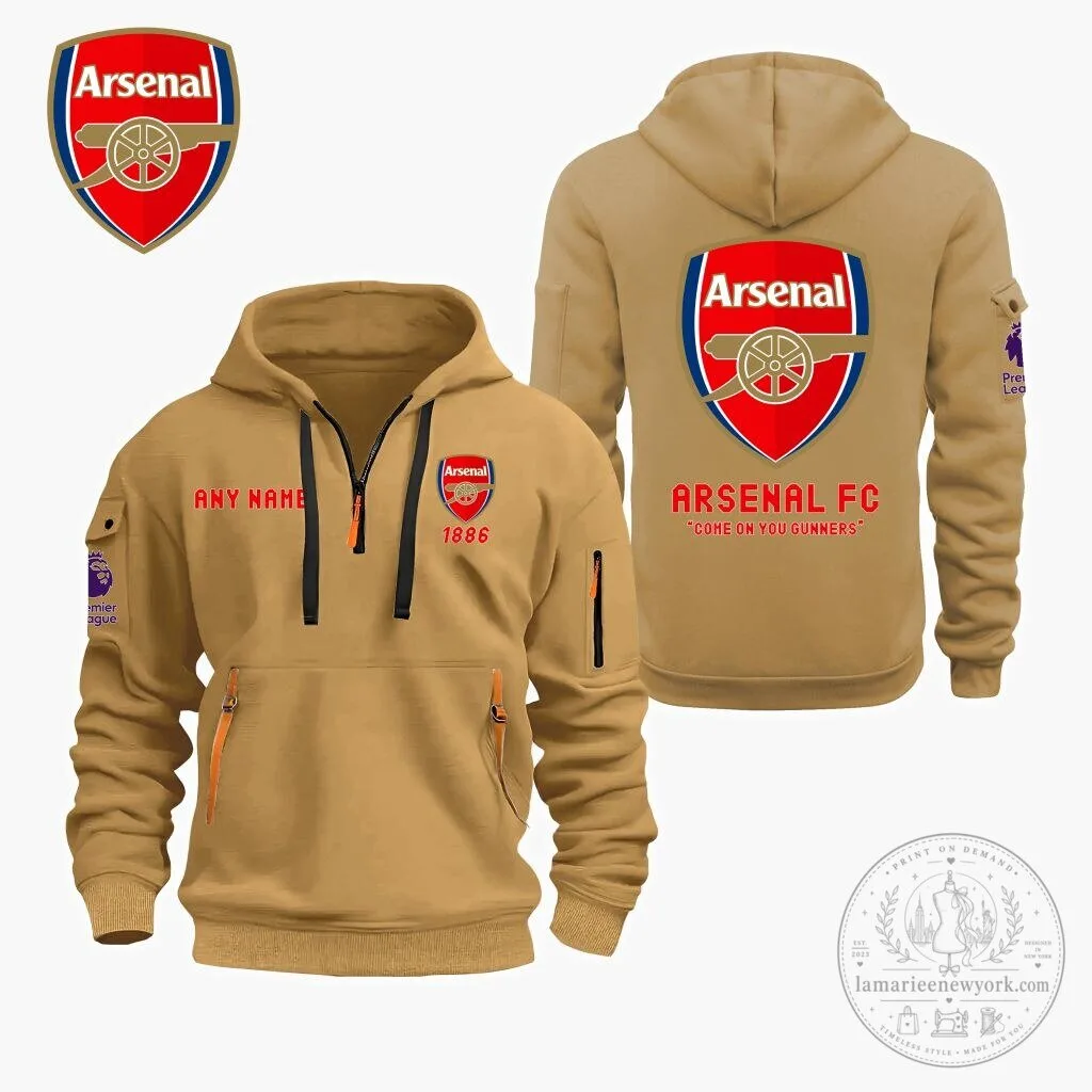 Arsenal Football Club Personalized Quarter Zip Hoodie with Premier League Logo 14 Arsenal Football Club Personalized Quarter Zip Hoodie with Premier League Logo