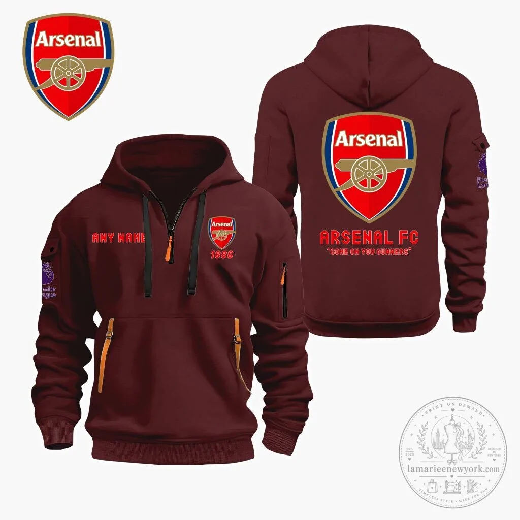 Arsenal Football Club Personalized Quarter Zip Hoodie with Premier League Logo 15 Arsenal Football Club Personalized Quarter Zip Hoodie with Premier League Logo