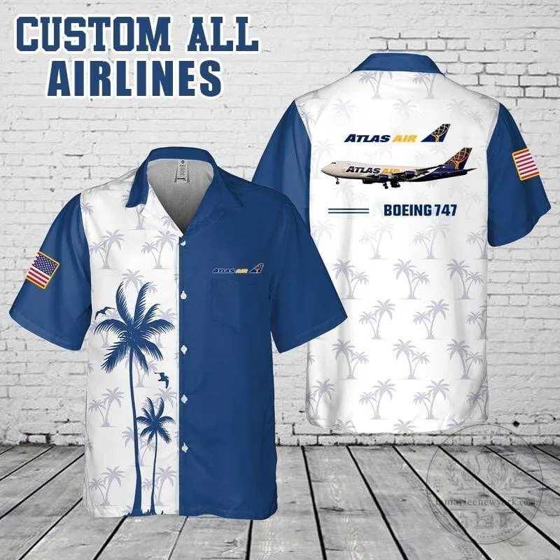 Atlas Air Boeing 747 Airplane Hawaiian Shirt with Palm Trees