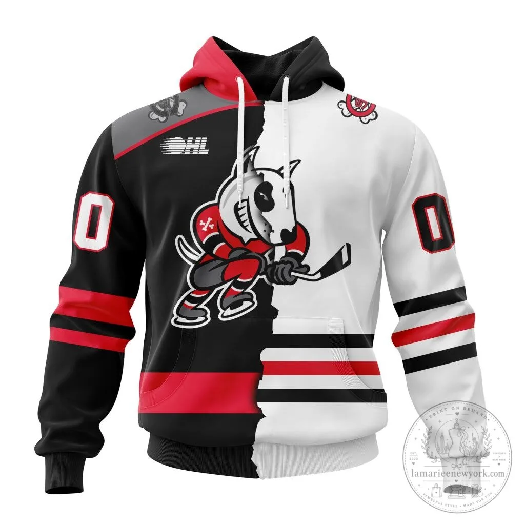Niagara IceDogs Personalized Hockey Team Split Design Hoodie