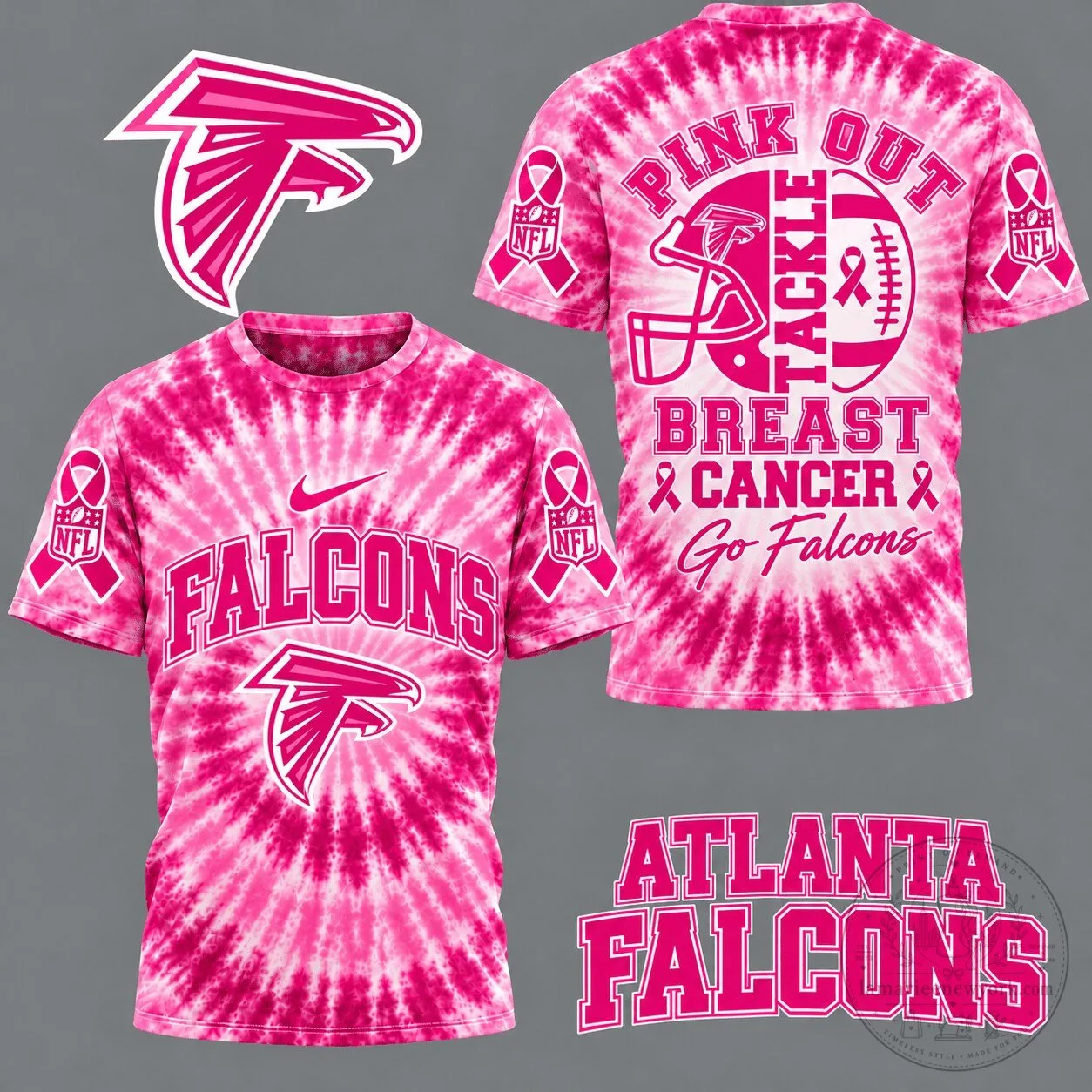 Atlanta Falcons Breast Cancer Awareness Pink Tie-Dye T-Shirt