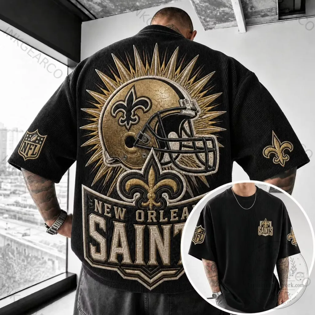 New Orleans Saints NFL Football Team Logo Black Corduroy T-Shirt New Orleans Saints NFL Football Team Logo Black Corduroy T-Shirt
