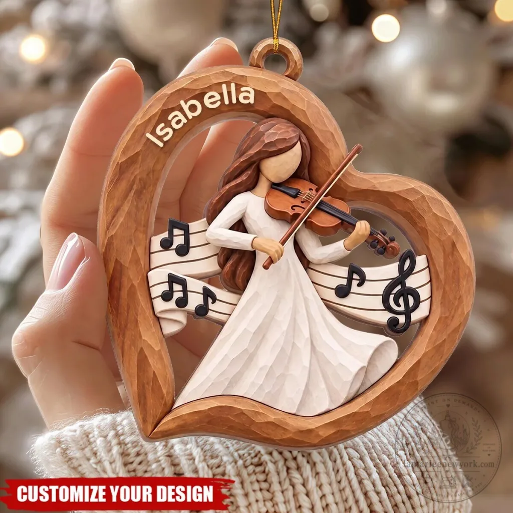 Personalized Violin Player Girl Heart Shaped Christmas Ornament Personalized Violin Player Girl Heart Shaped Christmas Ornament