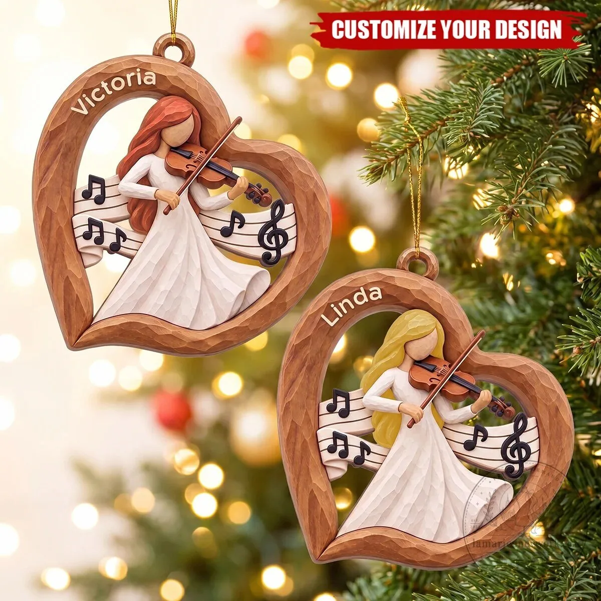 Personalized Violin Player Girl Heart Shaped Christmas Ornament 3 Personalized Violin Player Girl Heart Shaped Christmas Ornament