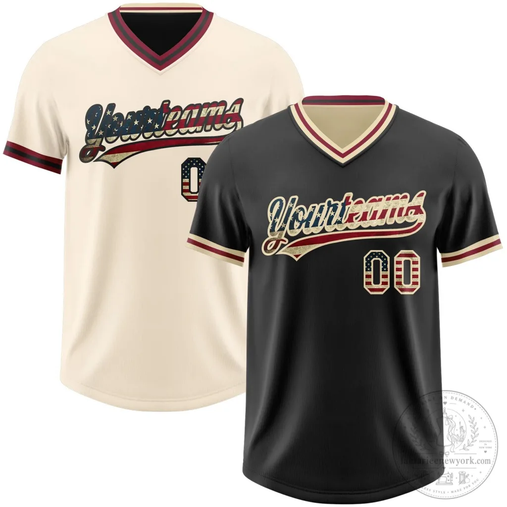 Custom Vintage USA Flag Cream Crimson Reversible Pullover Baseball Jersey Custom Vintage USA Flag Cream Crimson Reversible Pullover Baseball Jersey