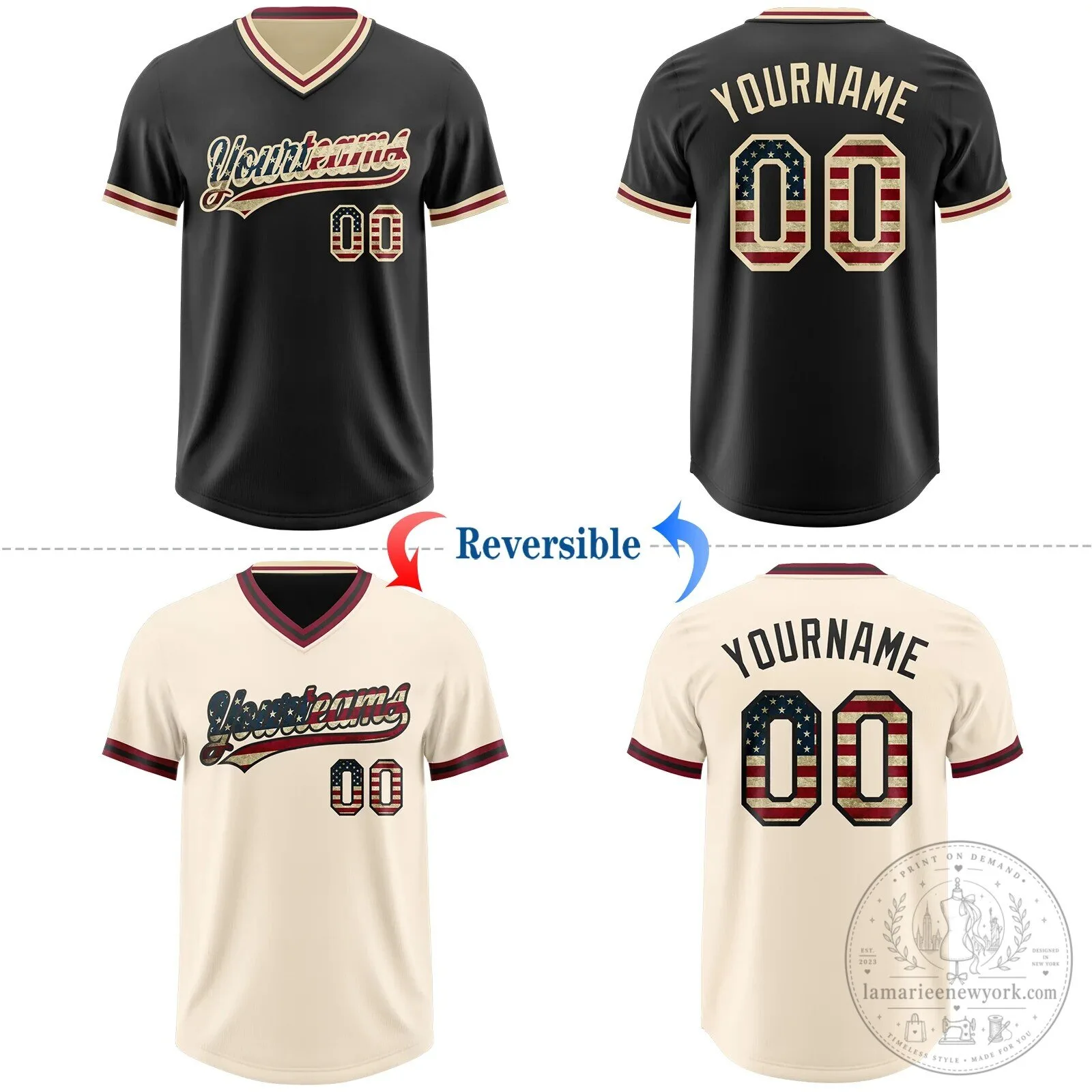 Custom Vintage USA Flag Cream Crimson Reversible Pullover Baseball Jersey 8 Custom Vintage USA Flag Cream Crimson Reversible Pullover Baseball Jersey