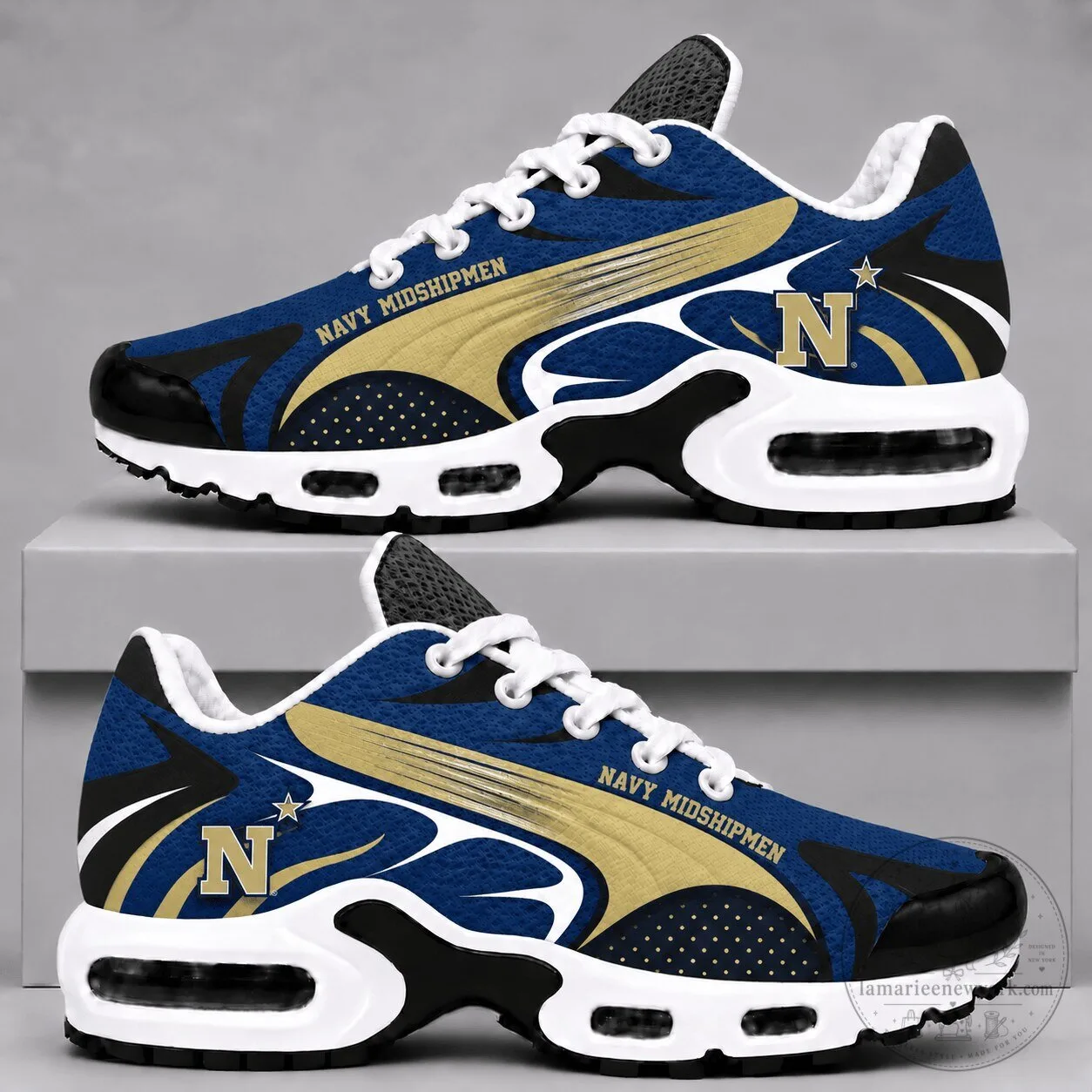 Navy Midshipmen NCAA College Team Logo Air Max Style Running Shoes