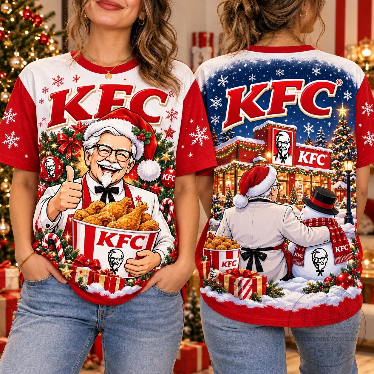 Kentucky Fried Chicken Christmas Holiday Snowflakes Short Sleeve T-Shirt