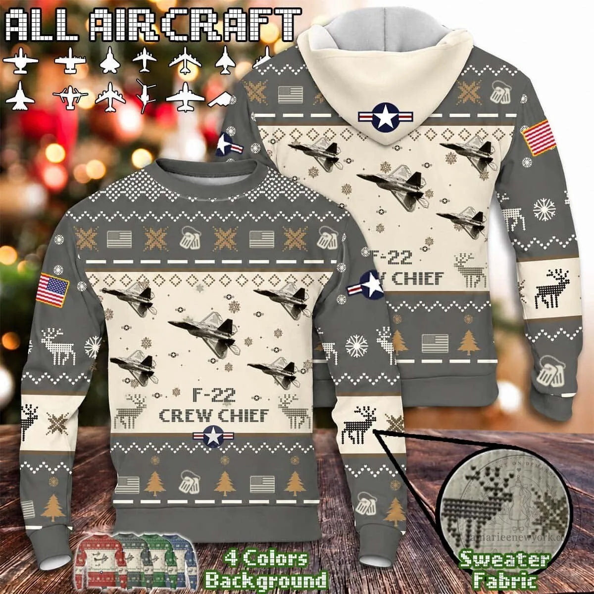 F-22 Crew Chief Aircraft Ugly Christmas Sweater